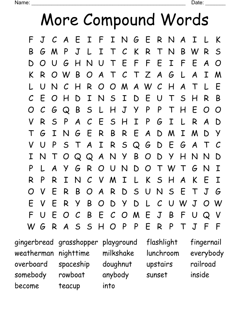 More Compound Words Word Search