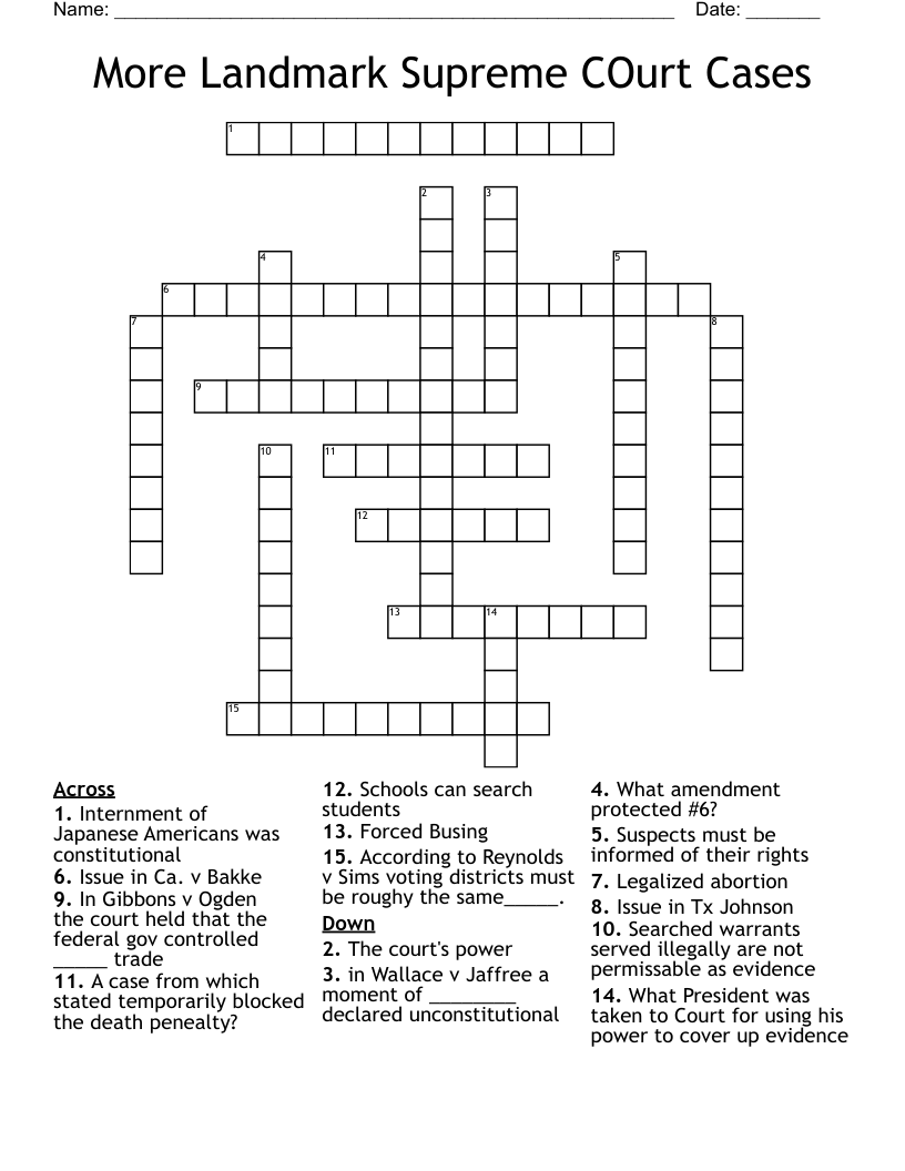 More Landmark Supreme COurt Cases Crossword