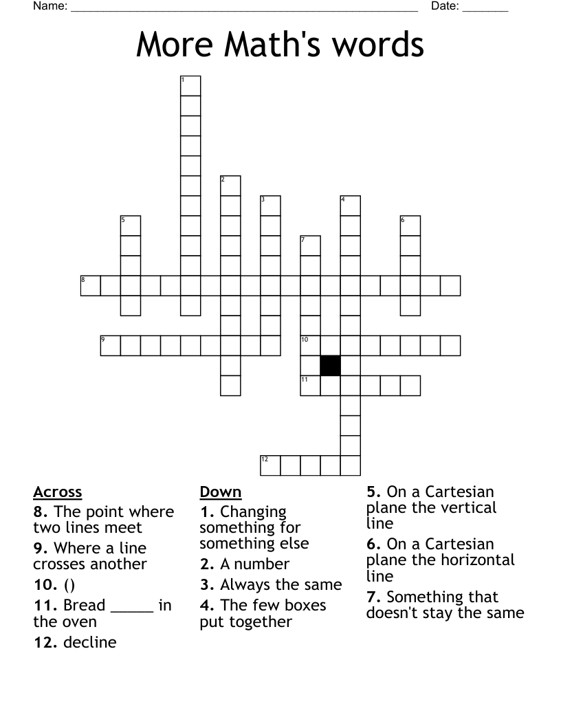 More Math's words Crossword