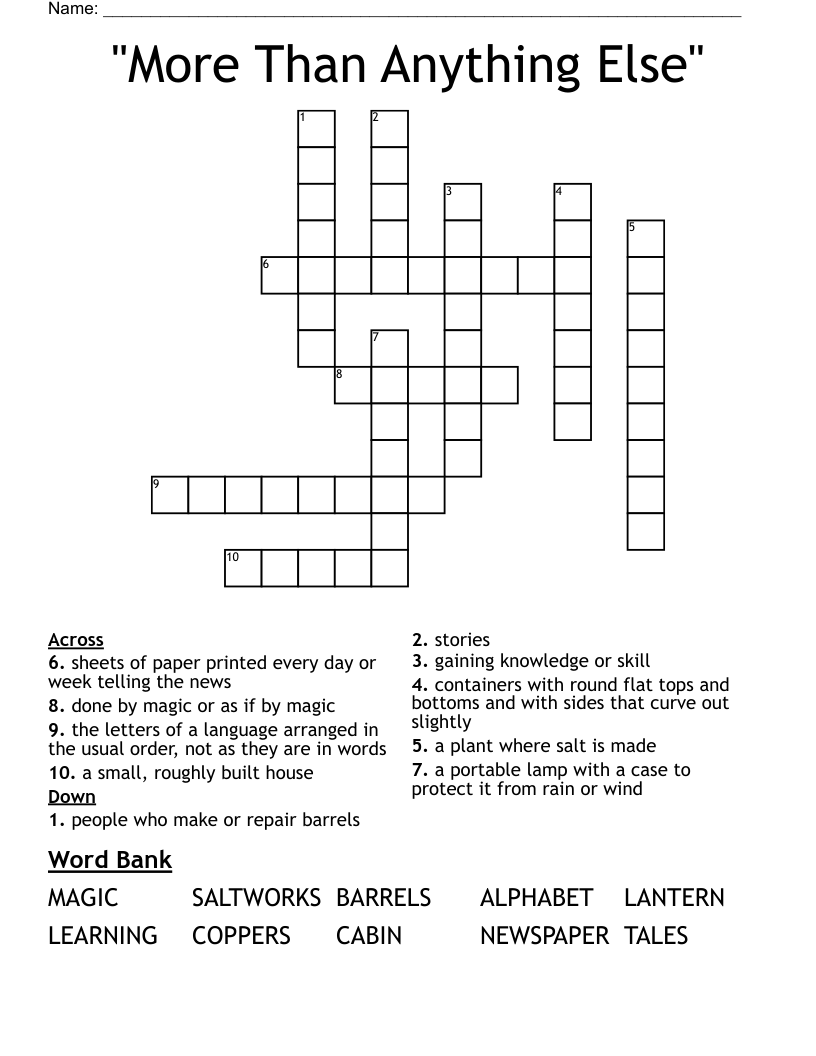 "More Than Anything Else" Crossword