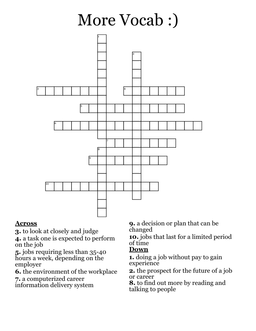 More Vocab :) Crossword