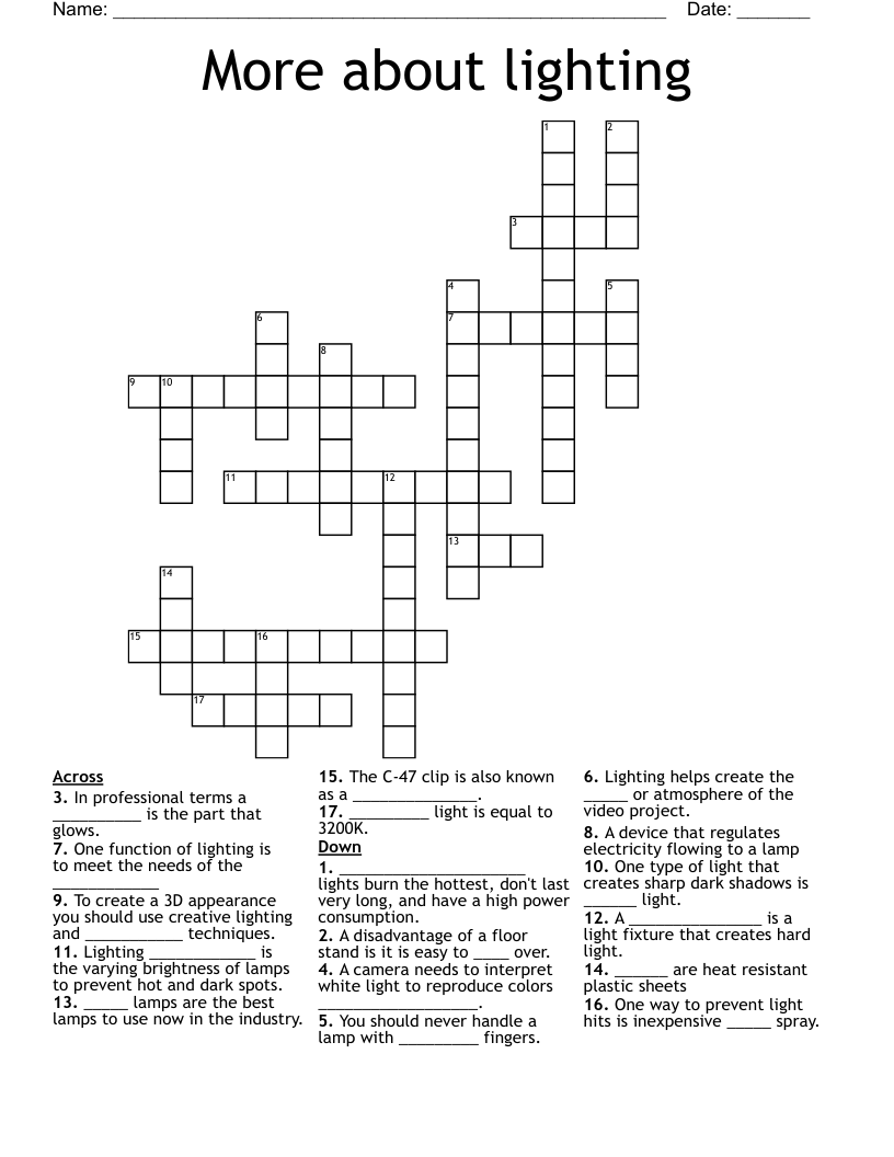 More about lighting Crossword