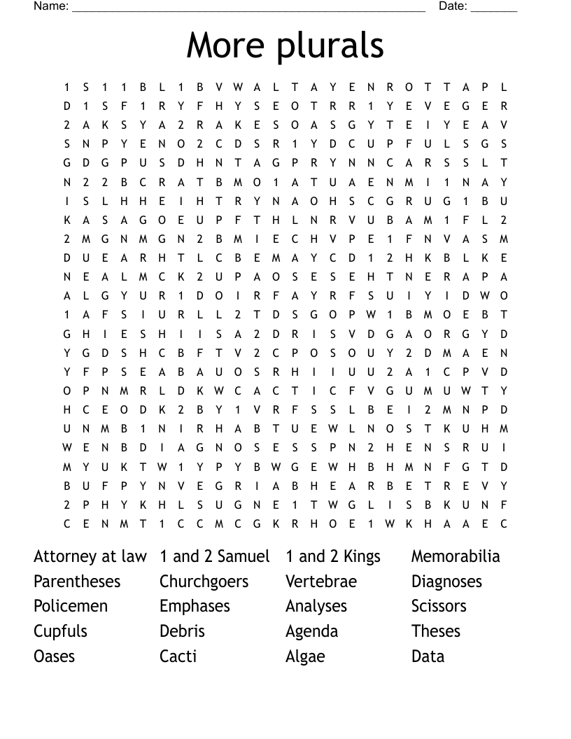 More plurals Word Search