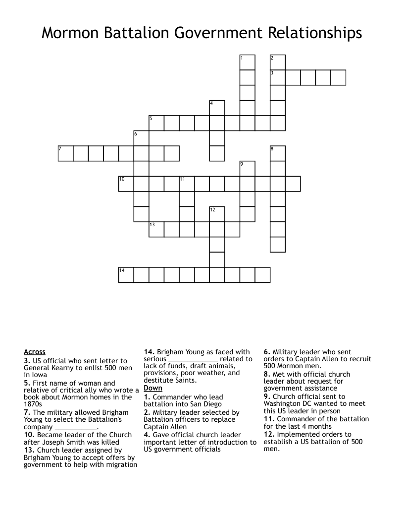 Mormon Battalion Government Relationships Crossword
