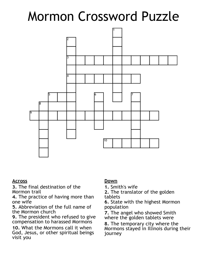 Mormon Crossword Puzzle