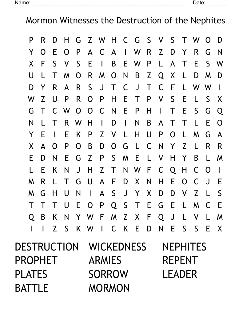 Mormon Witnesses the Destruction of the Nephites Word Search