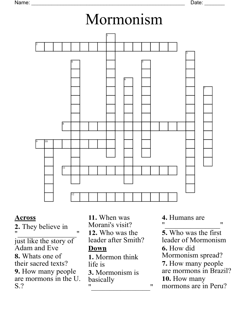 Mormonism Crossword