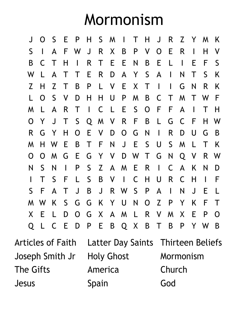 Mormonism  Word Search