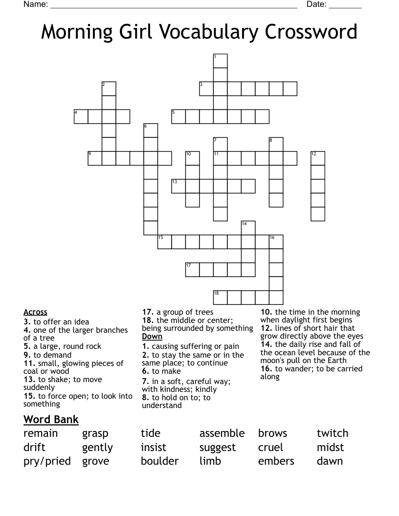 Morning Girl Vocabulary Crossword