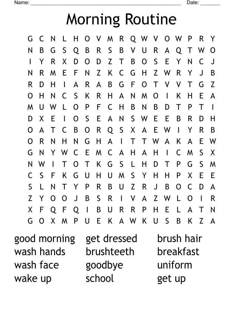 Morning Routine Word Search