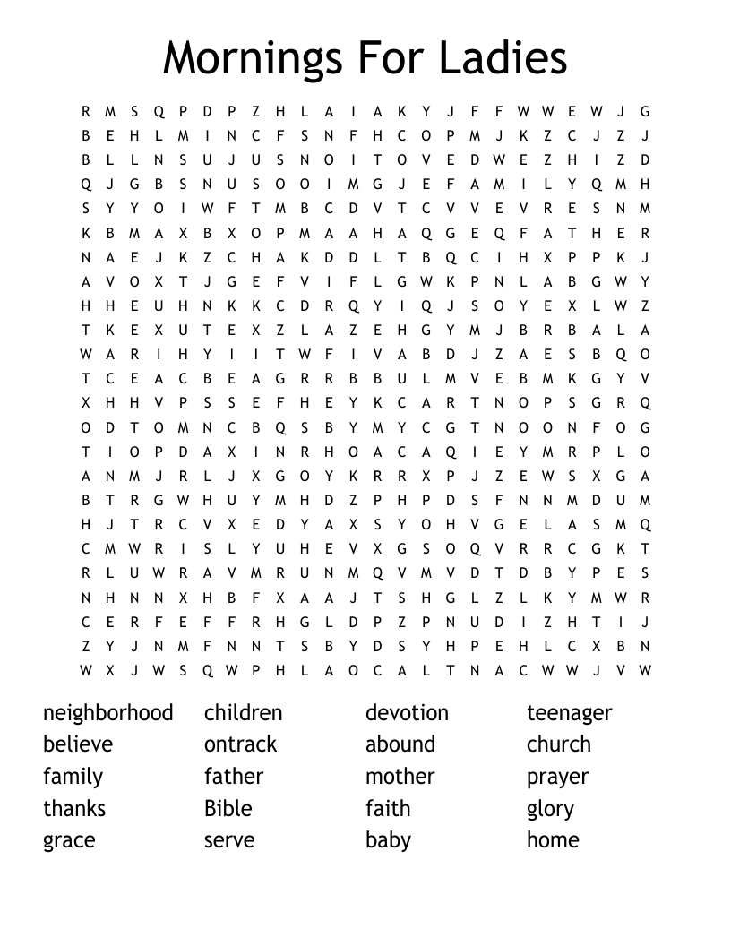 Mornings For Ladies Word Search