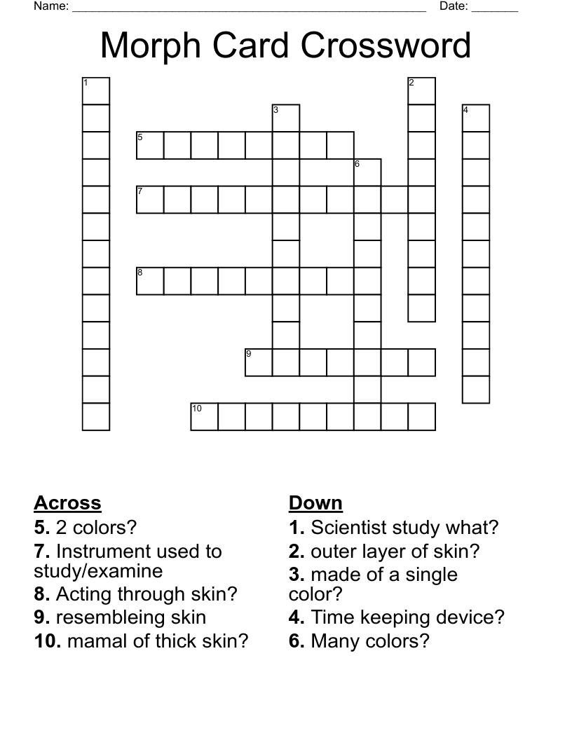 Morph Card Crossword