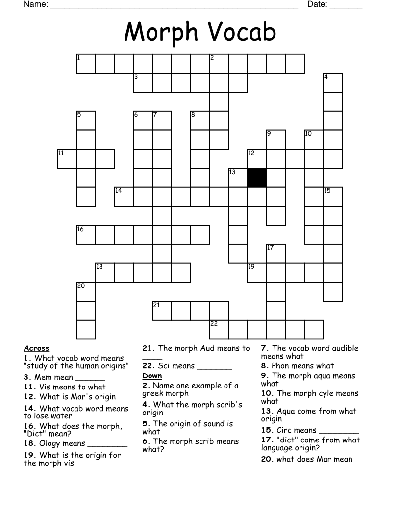 Morph Vocab Crossword