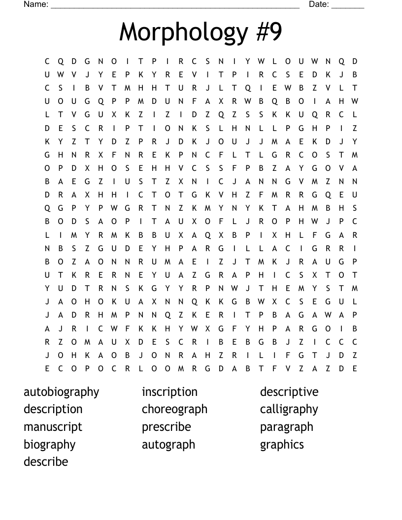 Morphology #9 Word Search