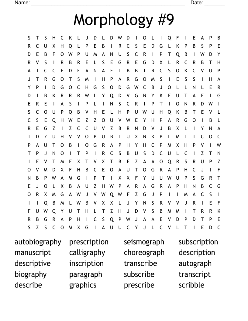 Morphology #9 Word Search