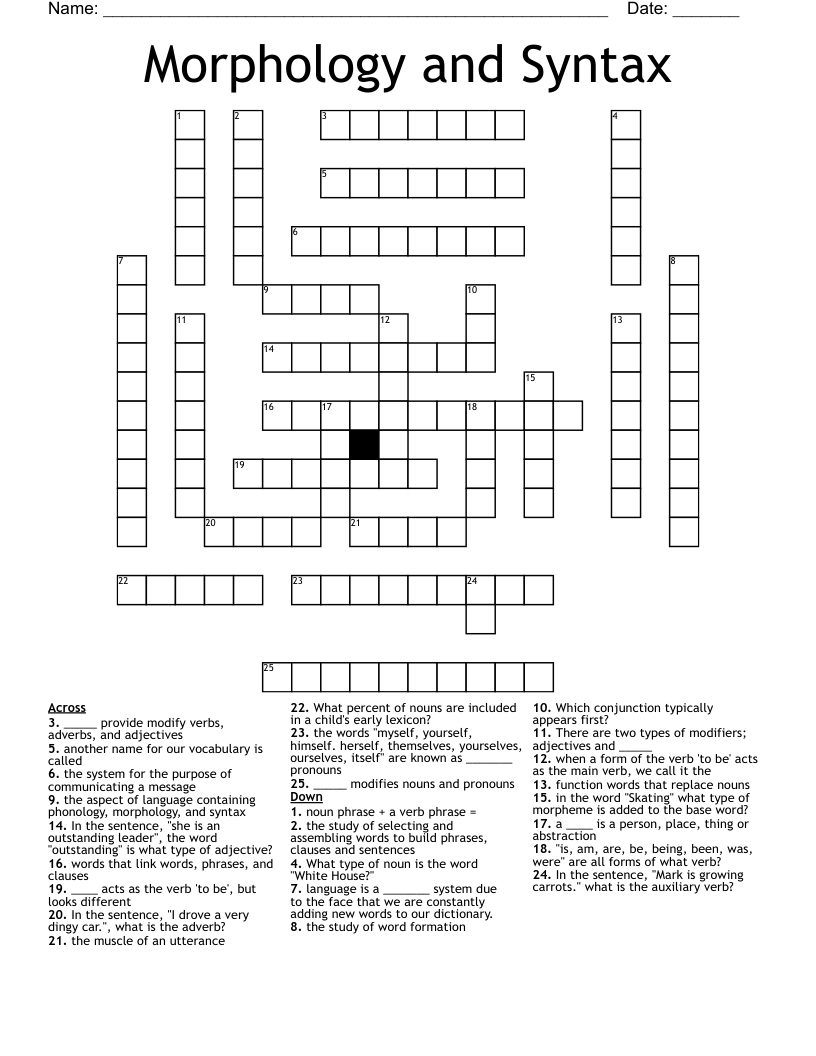 Morphology and Syntax Crossword