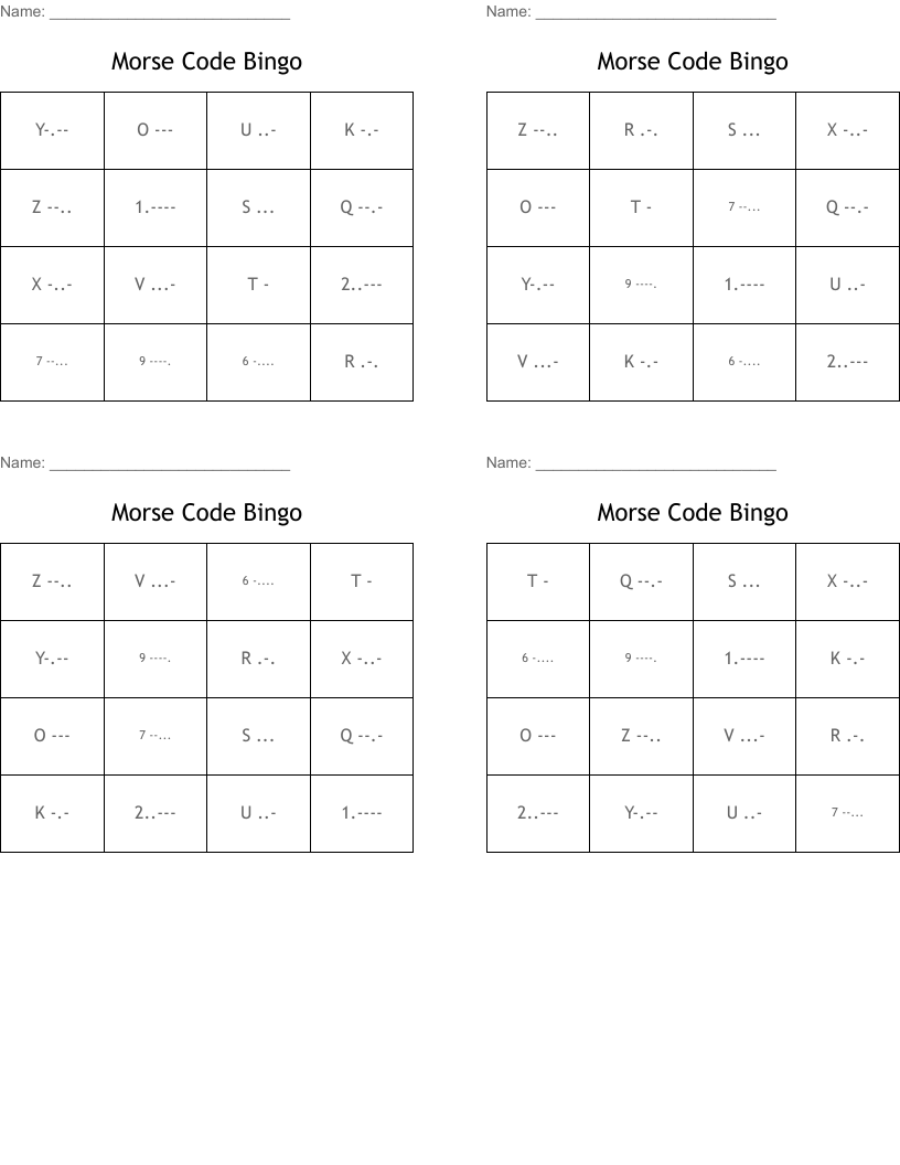 Morse Code Bingo