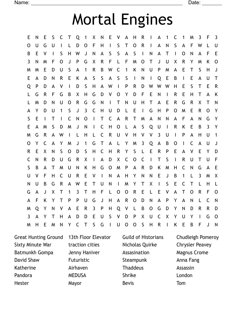 Mortal Engines Word Search