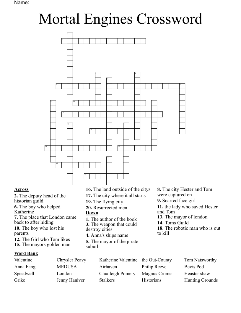 Mortal Engines Crossword