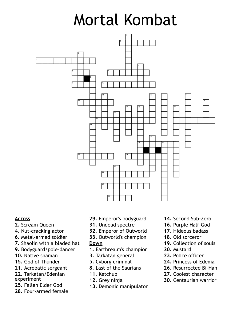 Mortal Kombat Crossword