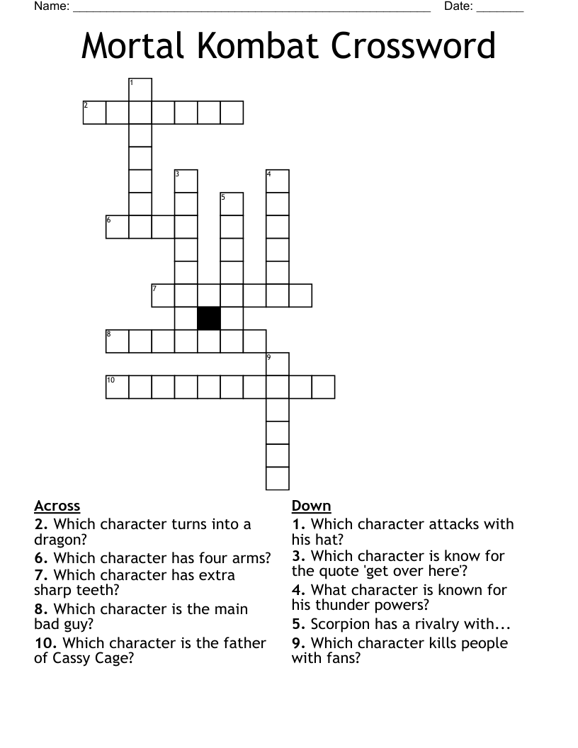 Mortal Kombat Crossword