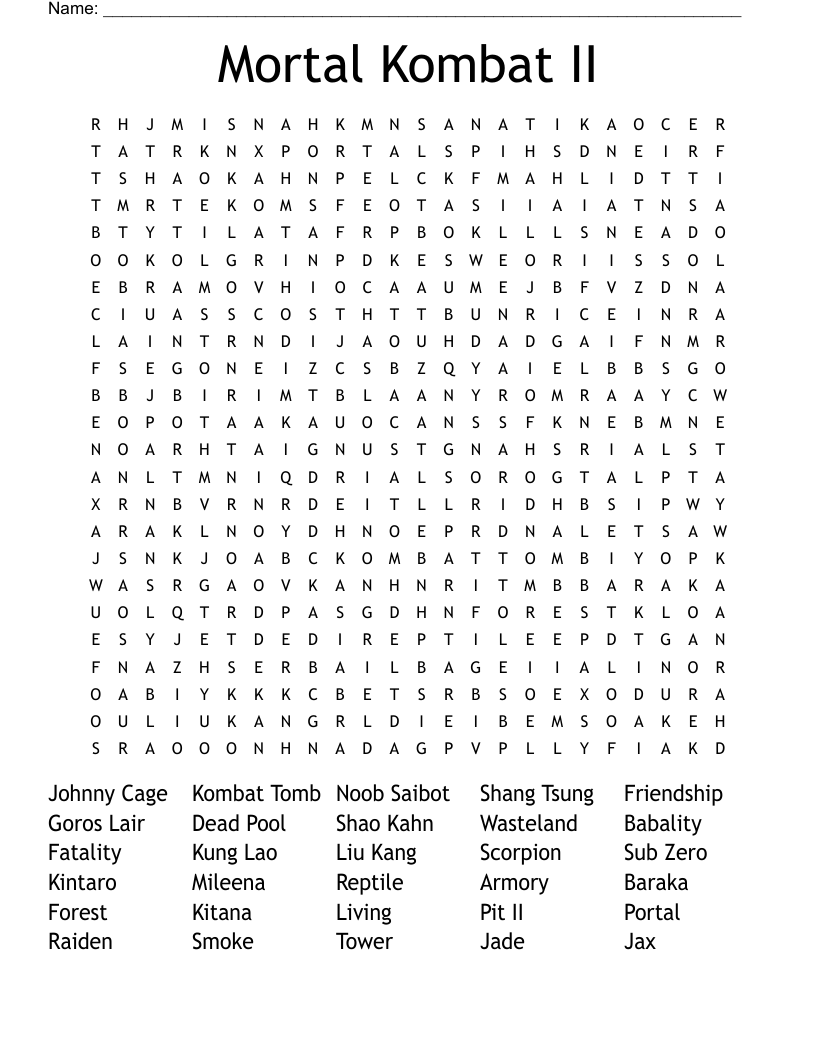 Mortal Kombat II Word Search