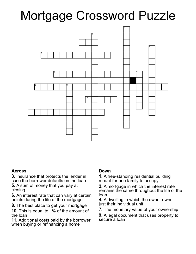 Mortgage Crossword Puzzle