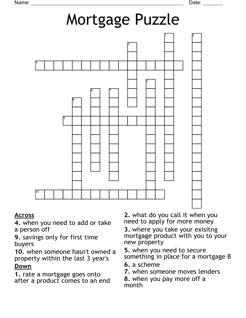 Mortgage Puzzle  Crossword