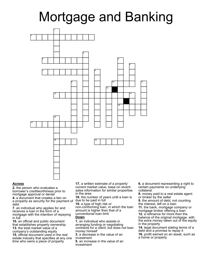 Mortgage and Banking Crossword