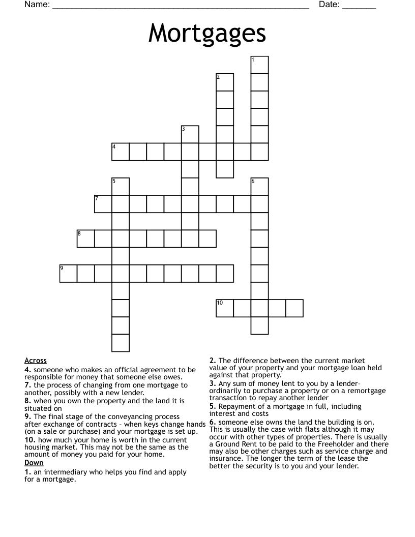 Mortgages Crossword
