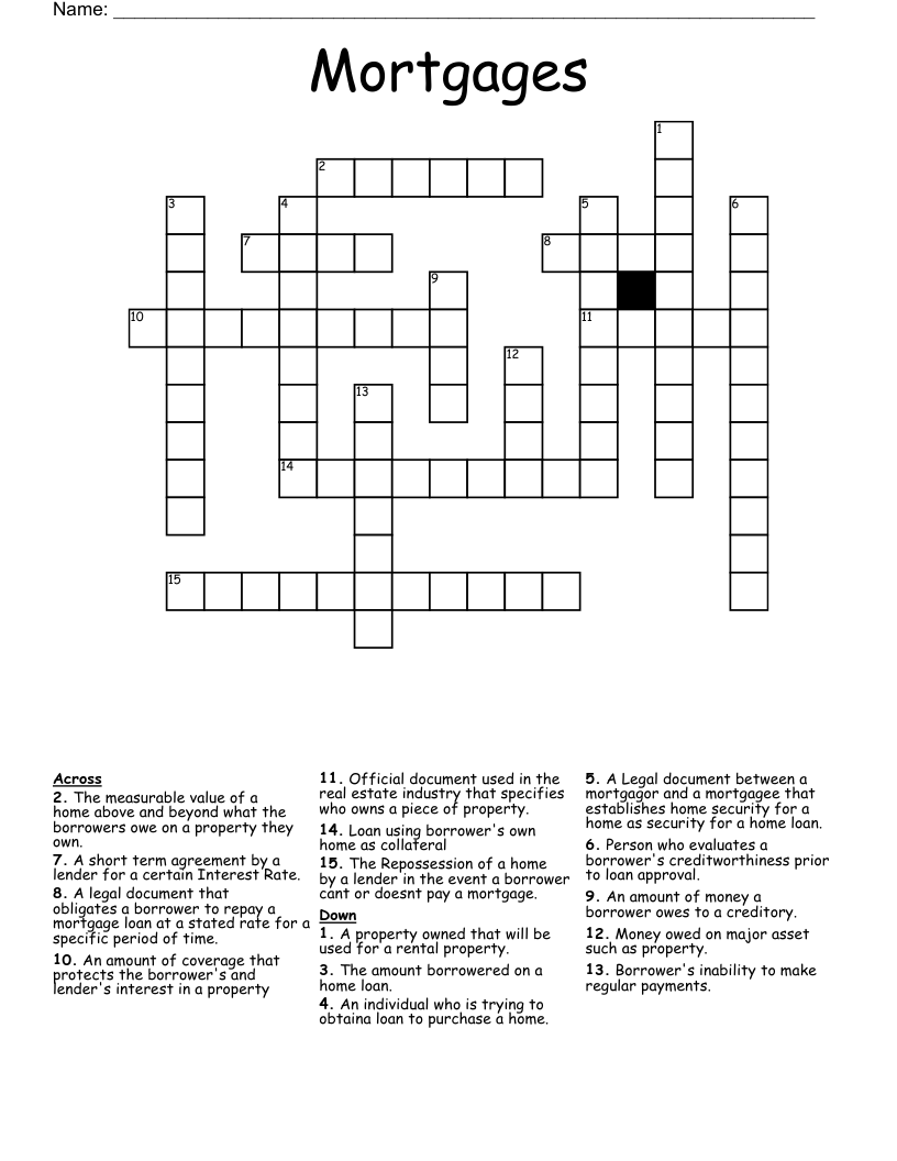 Mortgages Crossword