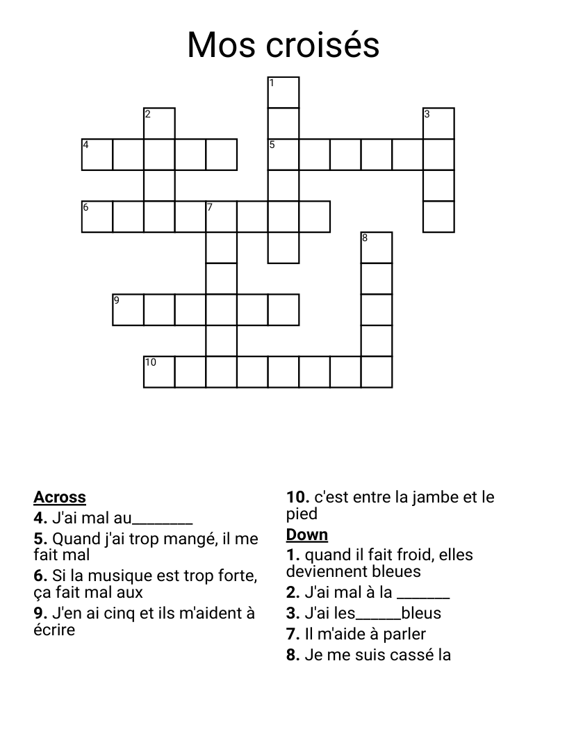 Mos croisés Crossword