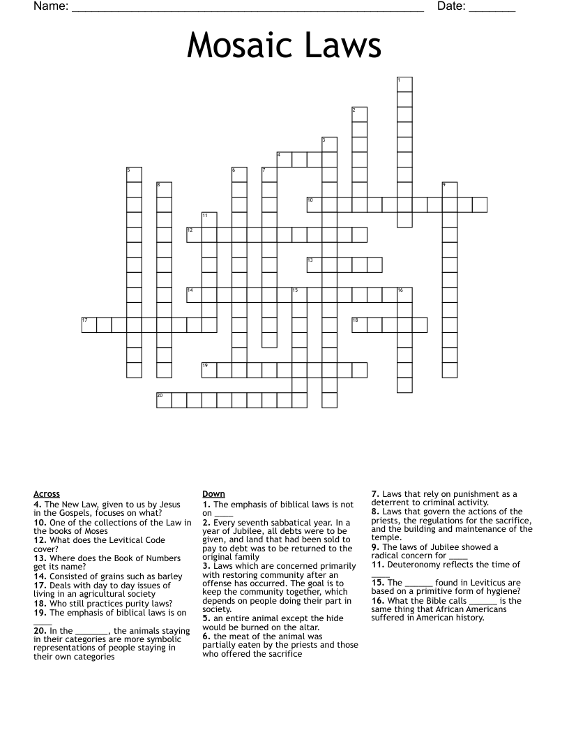 Mosaic Laws Crossword
