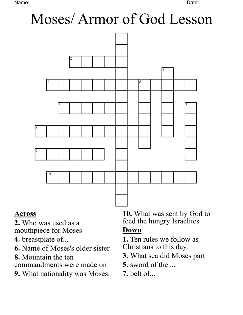 Moses/ Armor of God Lesson Crossword