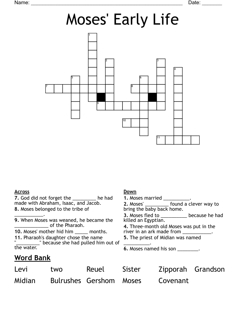 Moses' Early Life  Crossword