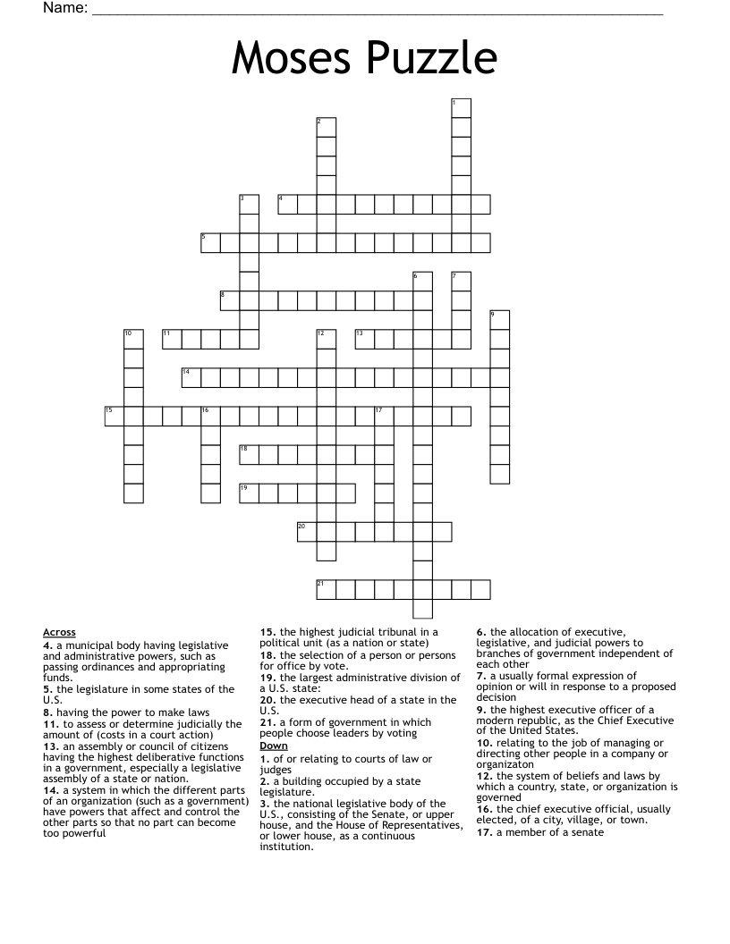 Moses Puzzle Crossword