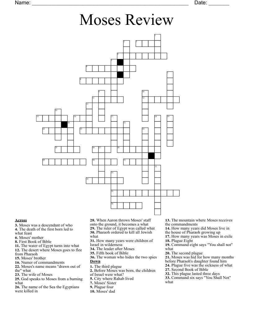 Moses Review Crossword