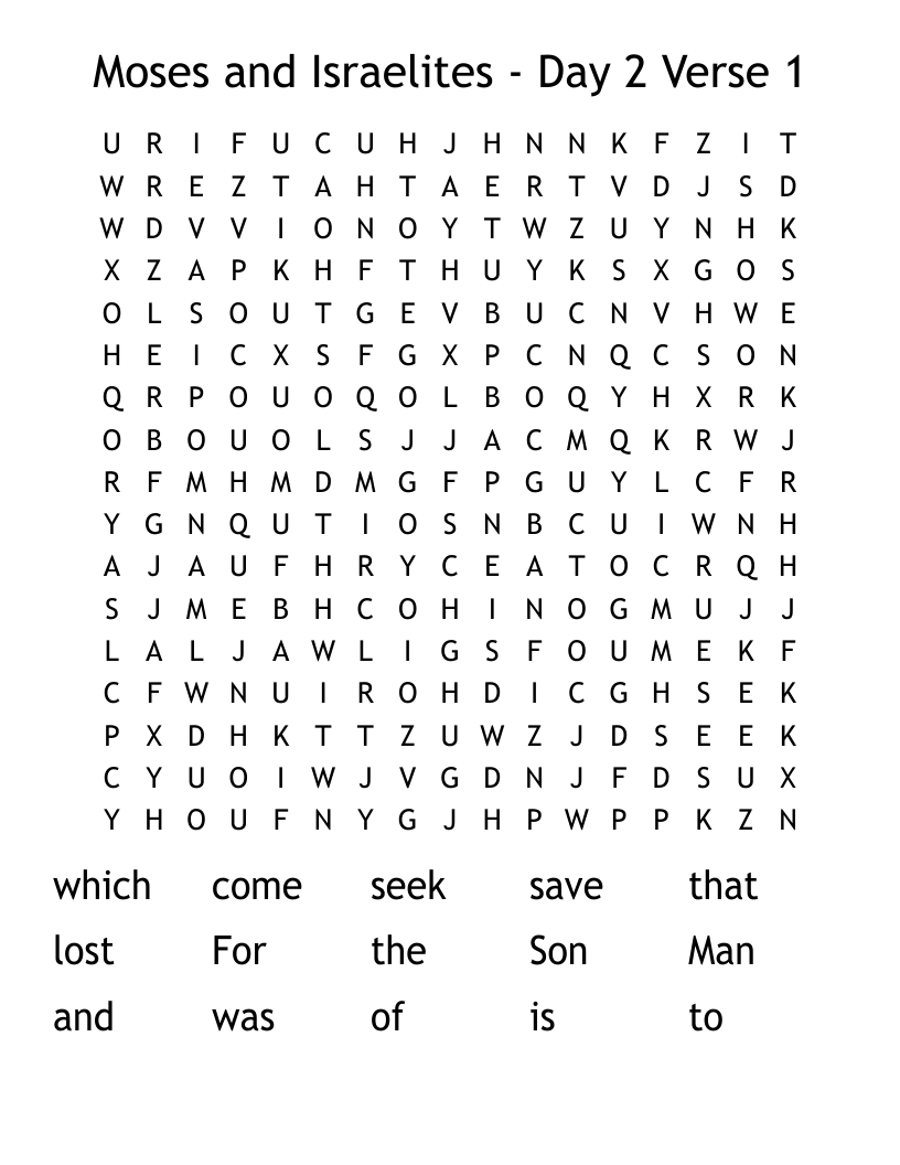 Moses and Israelites - Day 2 Verse 1 Word Search