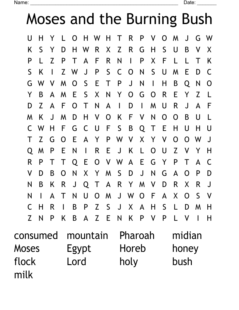 Moses and the Burning Bush Word Search