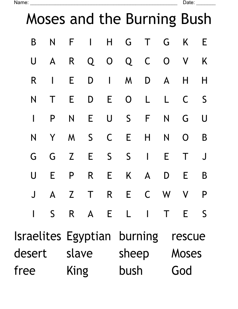 Moses and the Burning Bush Word Search