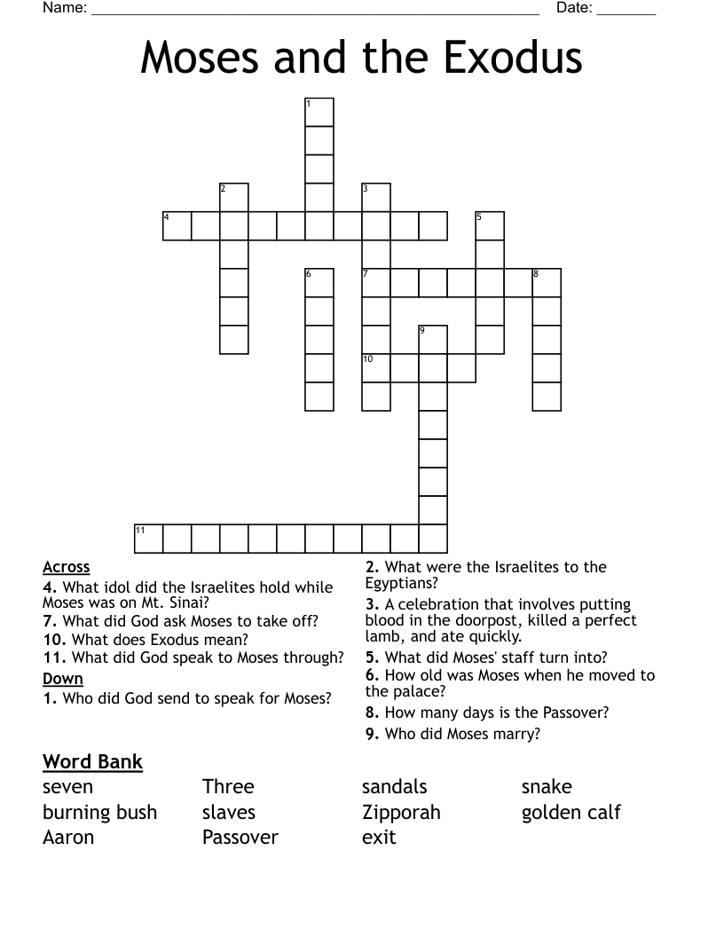 Moses and the Exodus Crossword
