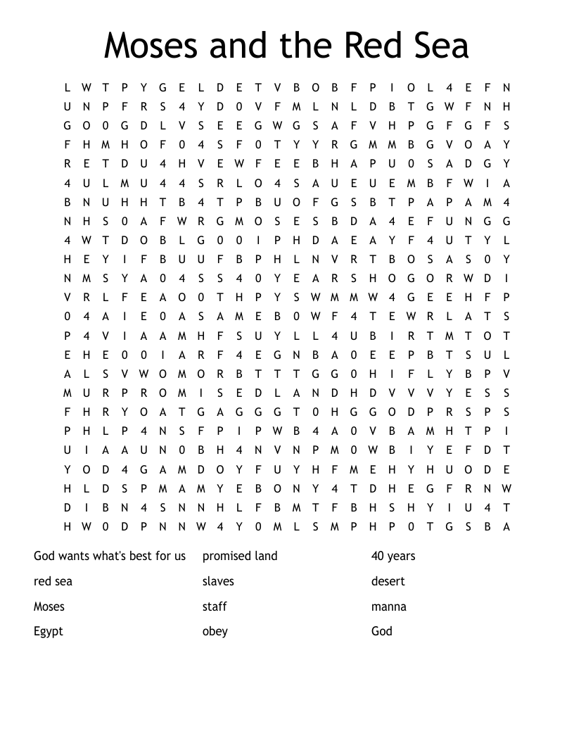 Moses and the Red Sea Word Search