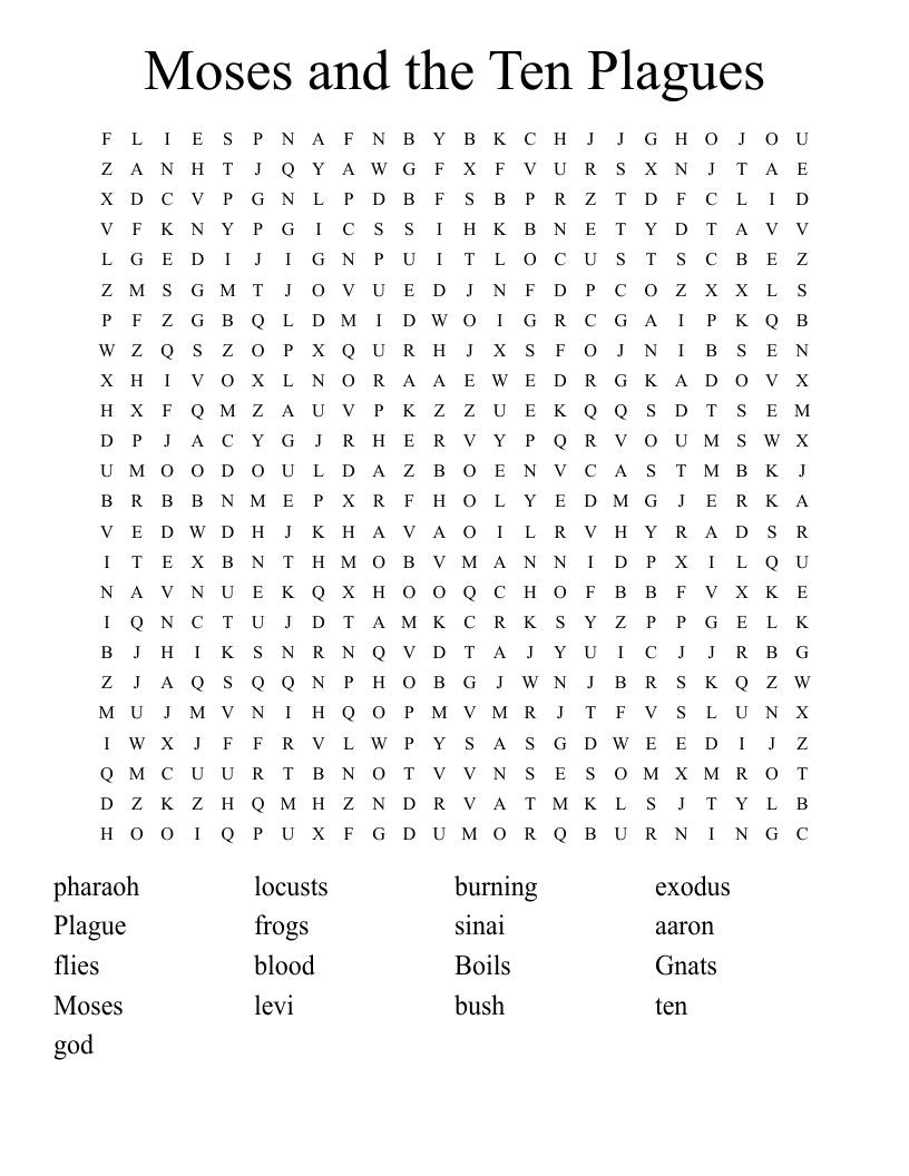 Moses and the Ten Plagues Word Search
