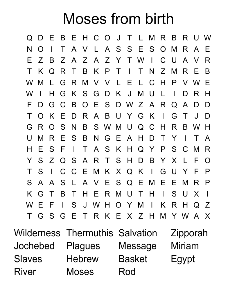 Moses from birth Word Search