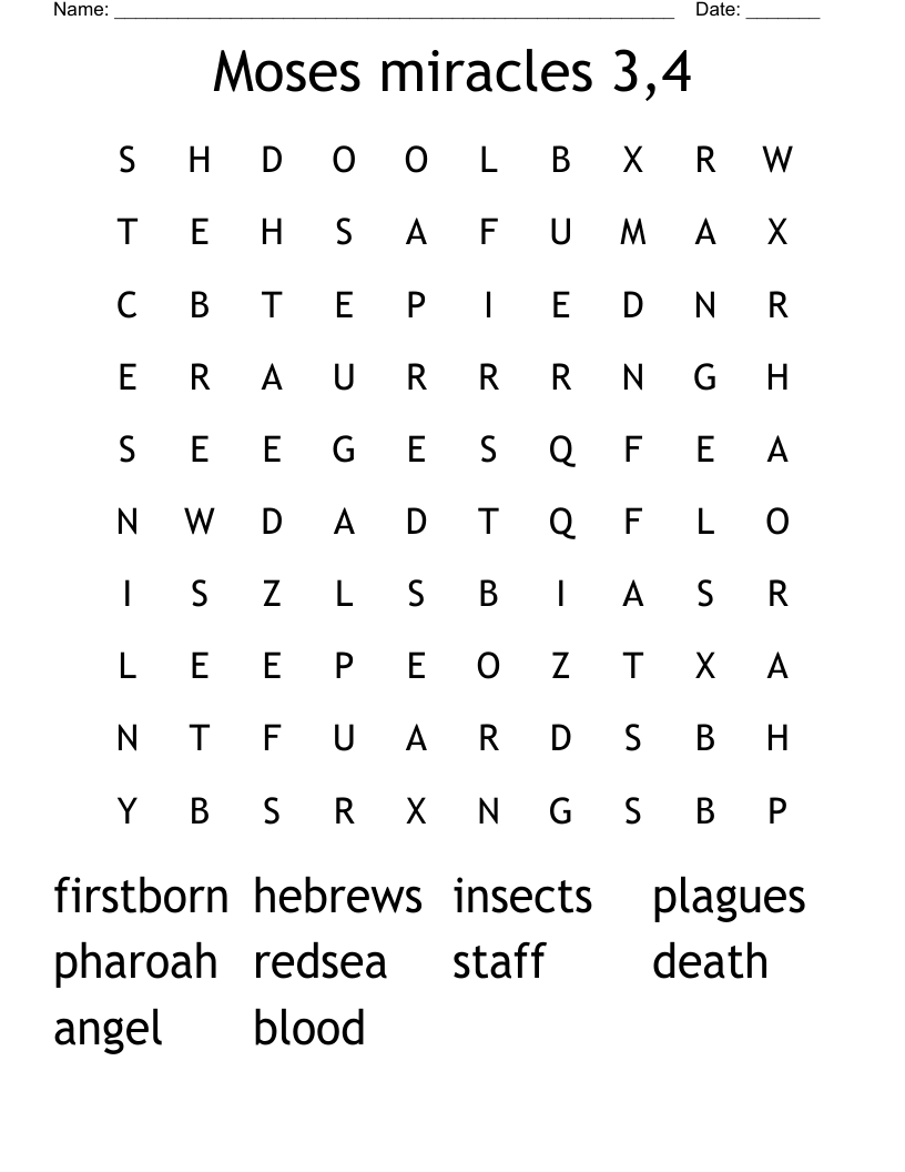 Moses miracles 3,4 Word Search