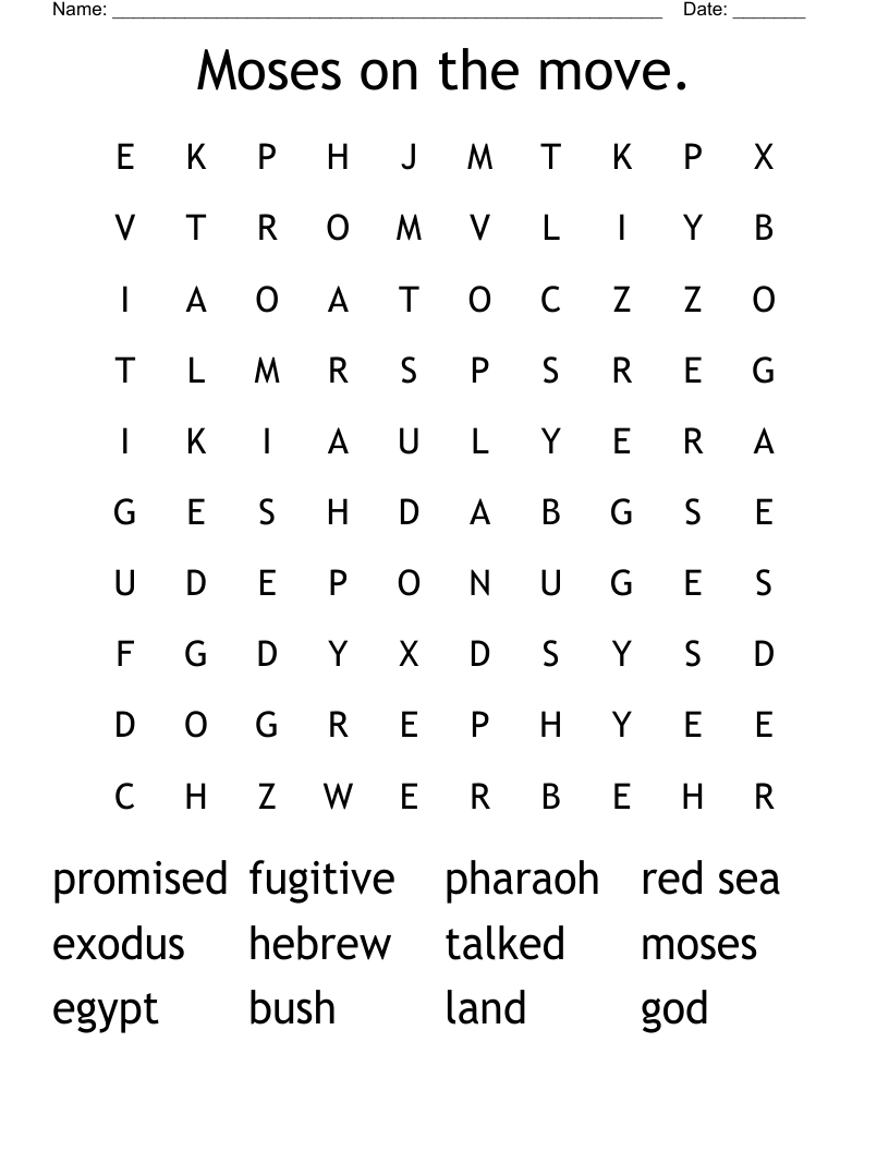 Moses on the move. Word Search