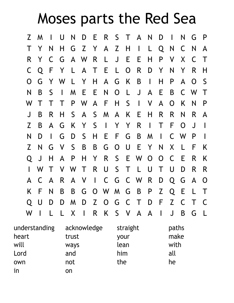Moses parts the Red Sea Word Search