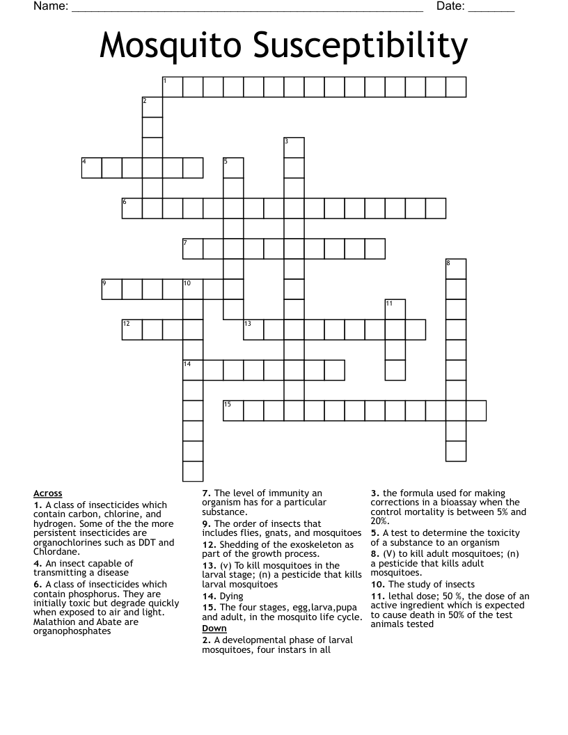 Mosquito Susceptibility Crossword