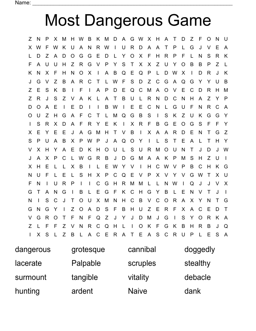 Most Dangerous Game Word Search