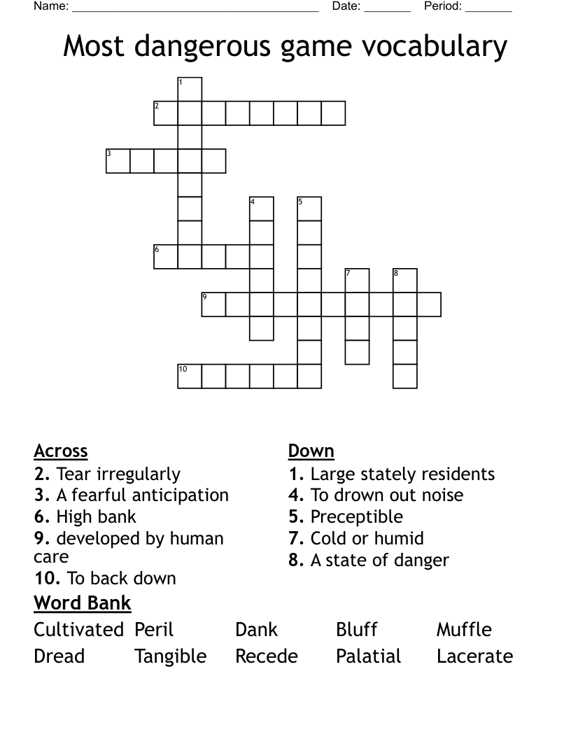 Most dangerous game vocabulary  Crossword